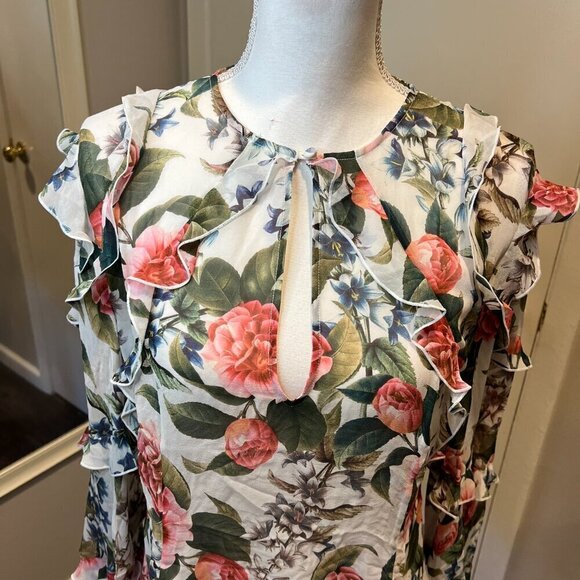 NWT Nicholas Floral Print 100% Silk Belle Ruffle Long Sleeve Blouse, Size 8 - Picture 3 of 16